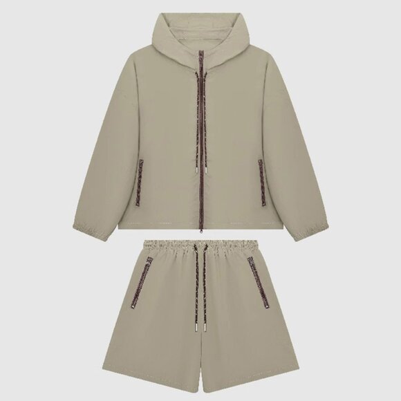 B.Sure Khaki Hooded Jacket And Shorts Set - Picture 1 of 4